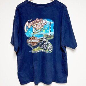 Vintage 2000 Harley Davidson Carolina Coast Blue Tee Shirt Mens Sz 2X Rare